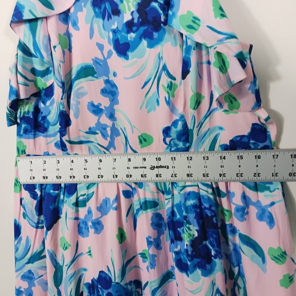 Lilly Pulitzer Rory Dress, Pink Tropics Sweet Pea, Size 14, Racer Back, Flounce - Picture 13 of 16
